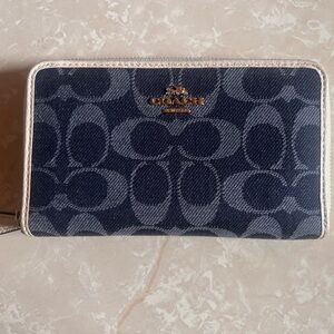 Coach Denim Blue and Cream Zip Wallet